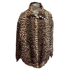 Vintage 90s Fuda International Bomber Jacket Silk Long Sleeve Leopard Retro 1X‎